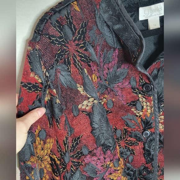 Christopher & Banks Women's Burgundy and Black Tapestry Jacket size 1X - Picture 3 of 5